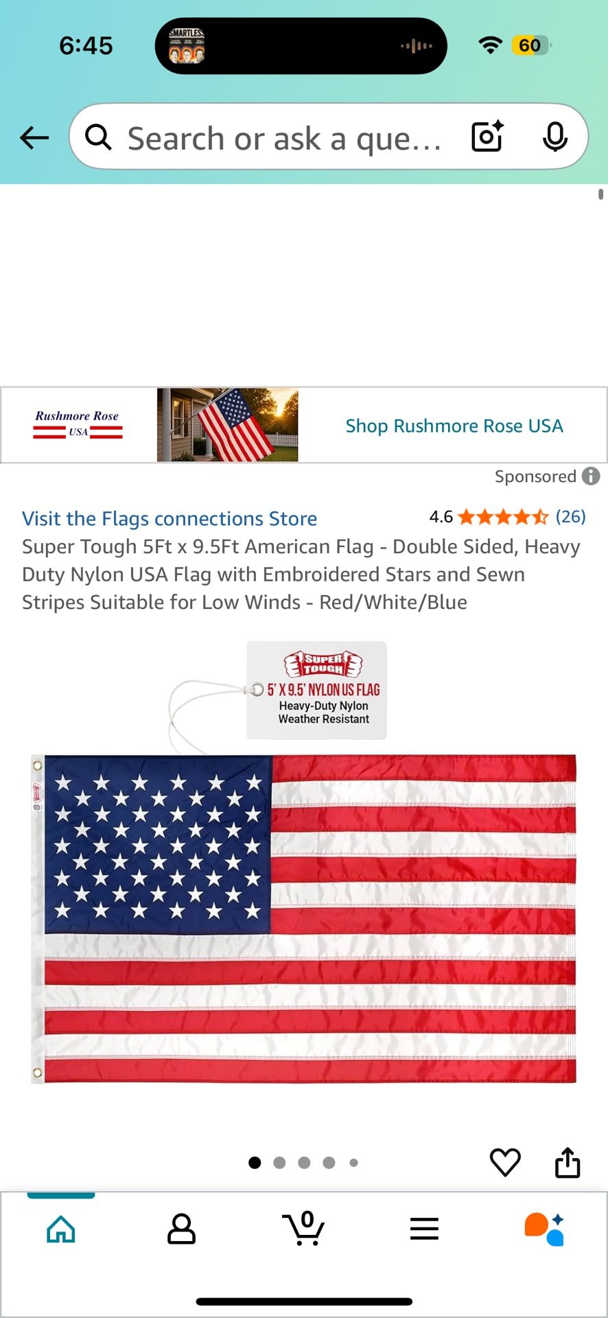 U.S. All Seasons Flag 5’ x 9.5’ ~ New!