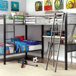 Triple Twin Bunk Bed Frame W/ Desk Brand New In Box 