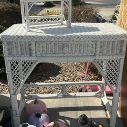 Wicker Kids Desk With Matching Doll Desk 