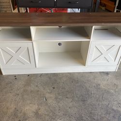 TV Stand for 65 Inch TV, Farmhouse Entertainment Center with Power Outlet & LED Light and Storage Cabinets