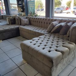 Brand Elisha - Velvet Double Chaise Sectional