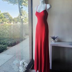 Red Sexy Lace-Up Back Sleeveless V Neck Satin Dress