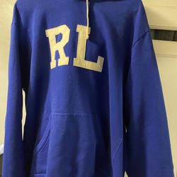 Polo Ralph Lauren Men's Royal Blue RL Monogram Fleece Pullover Hoodie Size XL