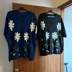 Vintage Quacker Factory; Bundle Of Two;Short Sleeved Cardigan Sweater 3XL