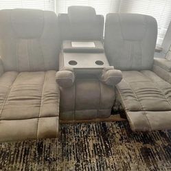 Gray Leather Recliner Couch With USB PORTS (1 Piece)