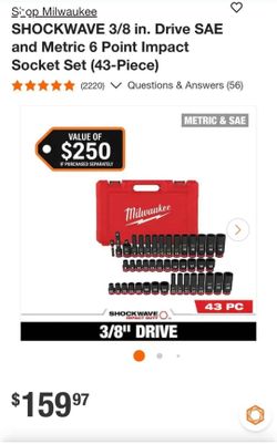 Milwaukee
SHOCKWAVE 3/8 in. Drive SAE and Metric 6 Point Impact Socket Set (43-Piece) 49-66-7009