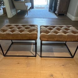 Faux Leather Tufted And Metal Ottomans (2)