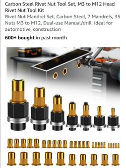 Rivet Nutset Tool Kit
Rivet Nut Mandrel Set, Carbon Steel, 7 Mandrels.