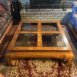 Sofa Tables Lage Square And Two Side Tables Wood Glass