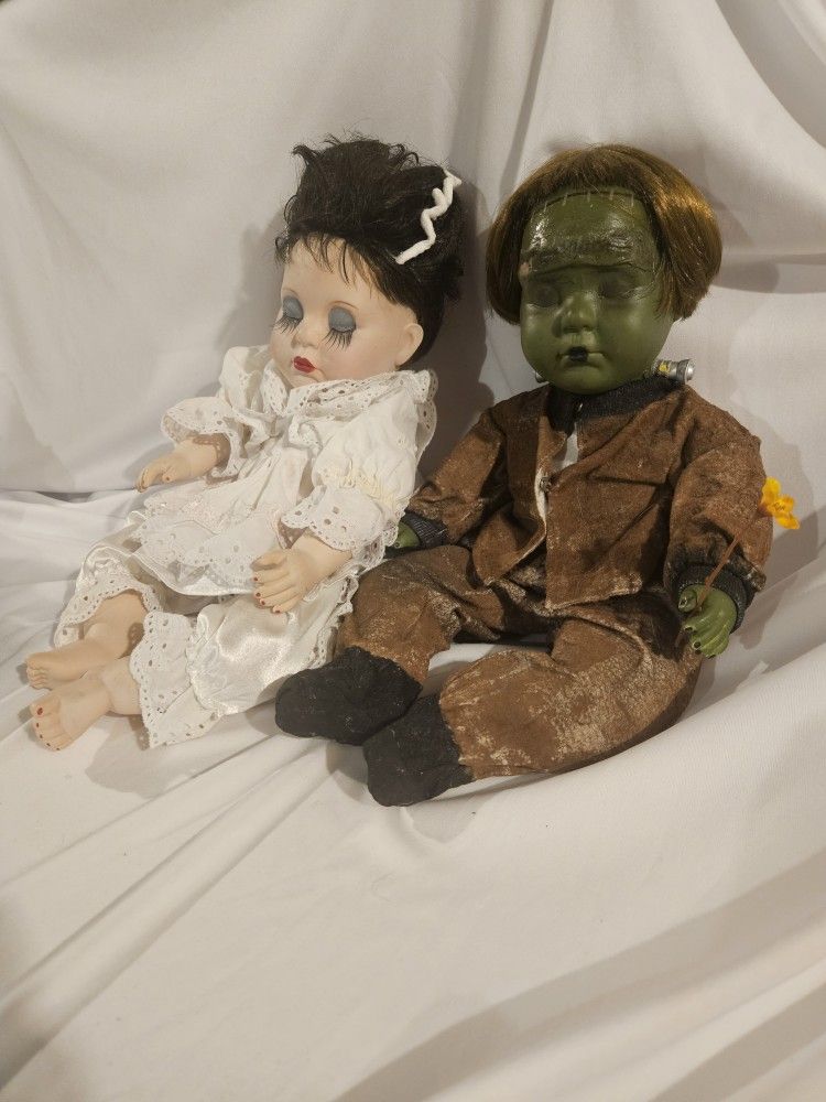 PORCELAIN FRANKENSTEIN & THE BRIDE OF FRANKENSTEIN  HALLOWEEN PROP