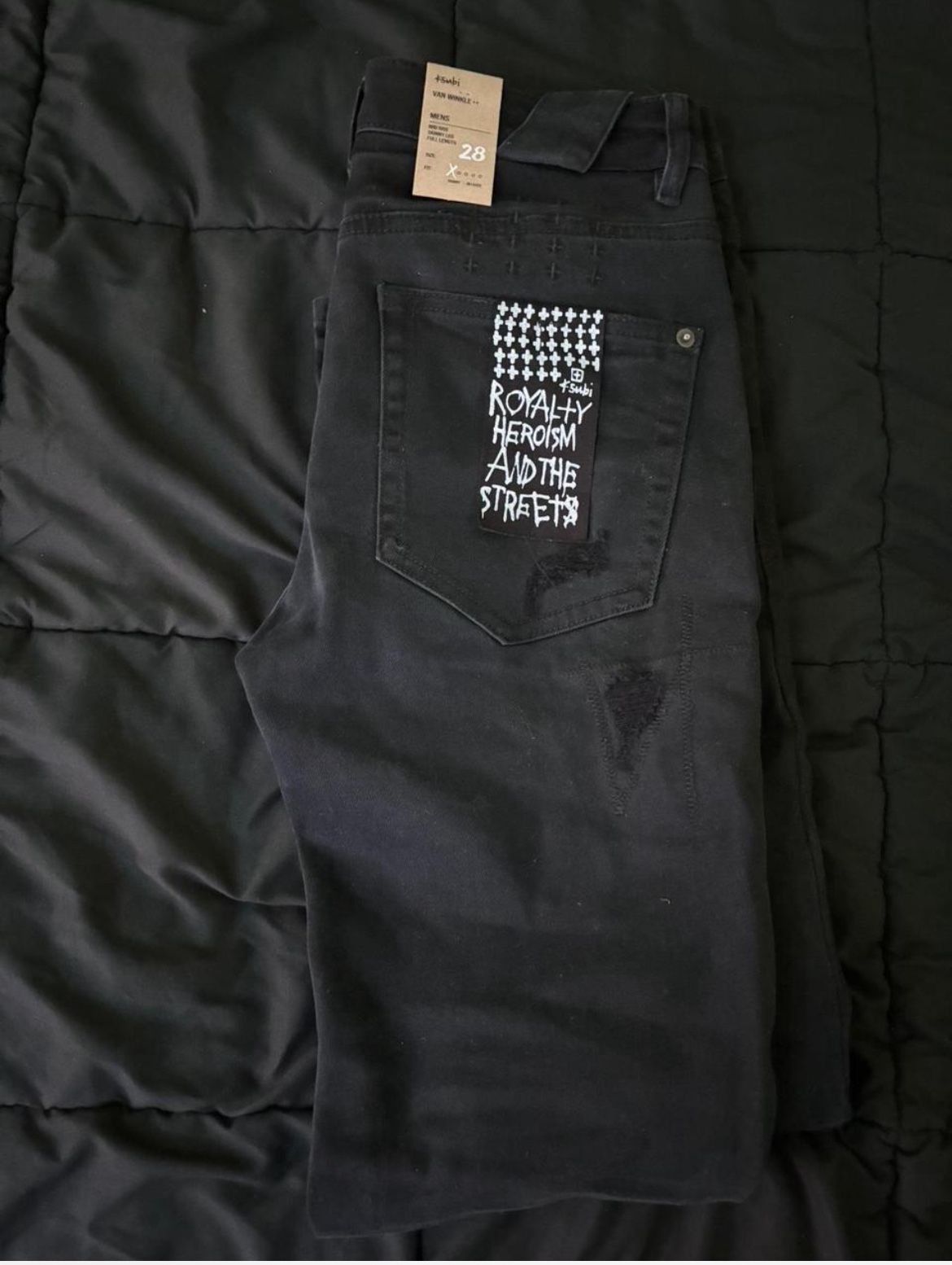 Ksubi Van Winkle Jeans - Black - Size 28 - 'Royalty, Heroism, and the Streets' Patch"