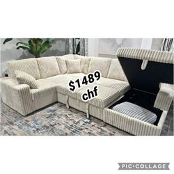 Corduroy Sleeper Sectional Sofa Storage Chaise Camel