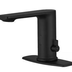 HOMEMYSTIQUE Automatic Sensor Touchless Single Hole Bathroom Sink Faucet with Deck Plate in Matte Black