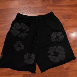 Black Denim Tear Monogram Shorts