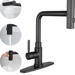 Deseegoal Waterfall Kitchen Faucets with Three Function Pullout Sprayer