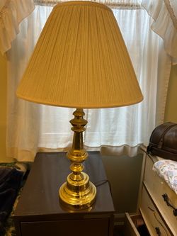 Brass Table Lamp with Pleated Shade