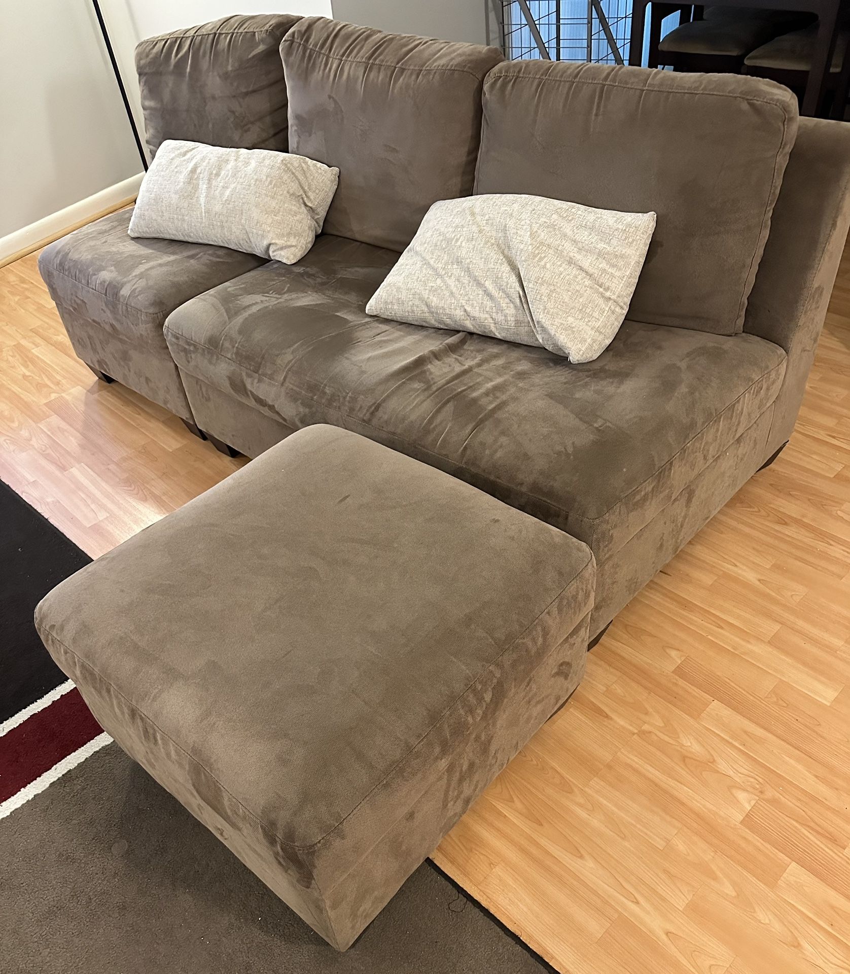 Brown Sofa With Ottoman