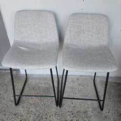 Set Of 2 Modern Bar Stools Chairs Light Gray Fabric Metal 