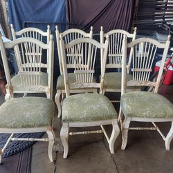 Vintage 6 Wood Chairs.  Cushions Needs Clean..1 Leag  Broken..all Chairs For $99 O.B.O.