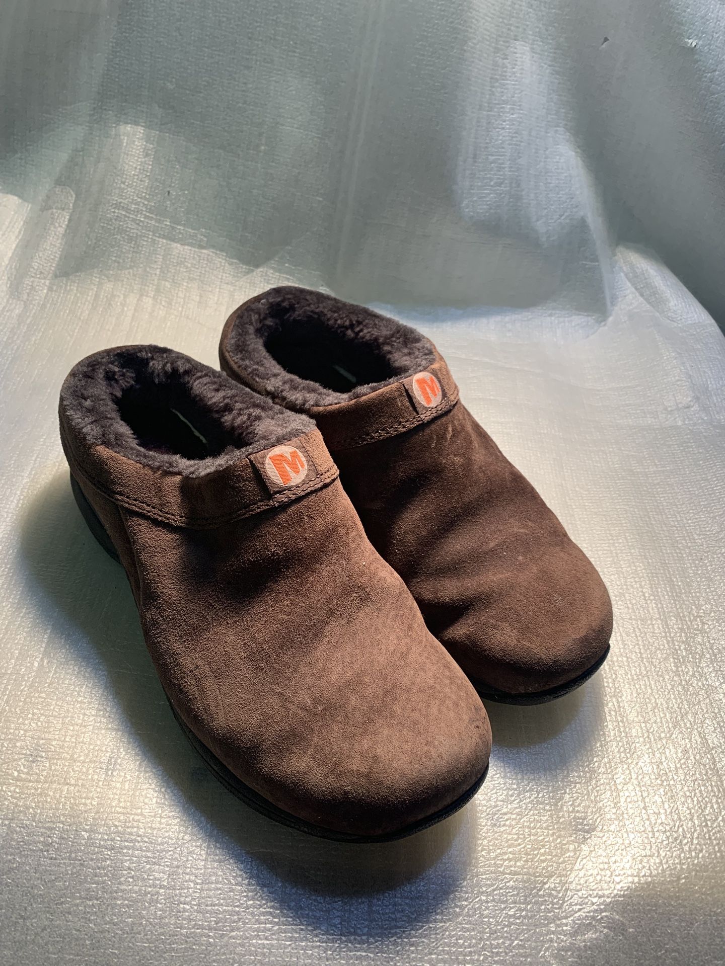 MERRELL Primo Chill Slides Womens Size 6 Fur Lined Chocolate Brown Suede Shoes