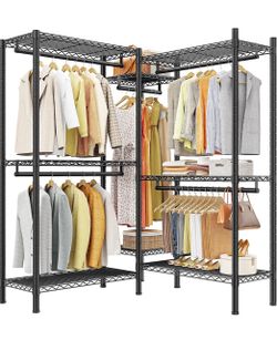 Raybee Clothes Rack, L Shaped Portable Closets for Hanging Clothes, 900LBS Heavy Duty, Tool-Free Assembly, Adjustable Shelves, Freestanding, Space Sav