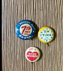 Vintage WWII 7th War Loan Pin + 2 Vintage Pinback Buttons – 1940s