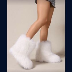white fluffy boots 
