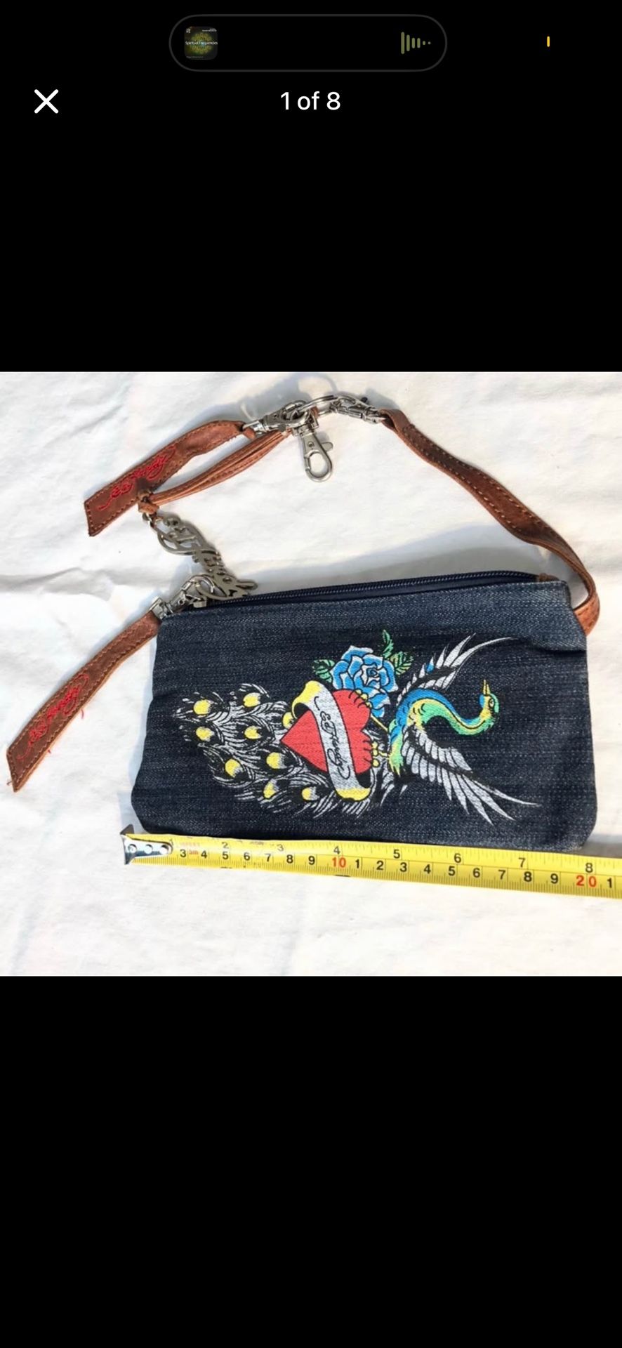 Ed Hardy Denim Wristlet Pouch Clutch