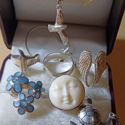 Sterling Silver Lot #9 Pieces Of Jewelry 