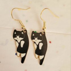 Black and White Cat Charm Earrings