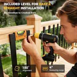 55 Pcs 32" Rectangular Deck Balusters, Straight Spindles Railing Kit Level with Scale, Pre-Installed Plugs, 110 Screws, Rustproof Finish, 2000 LBS Cap