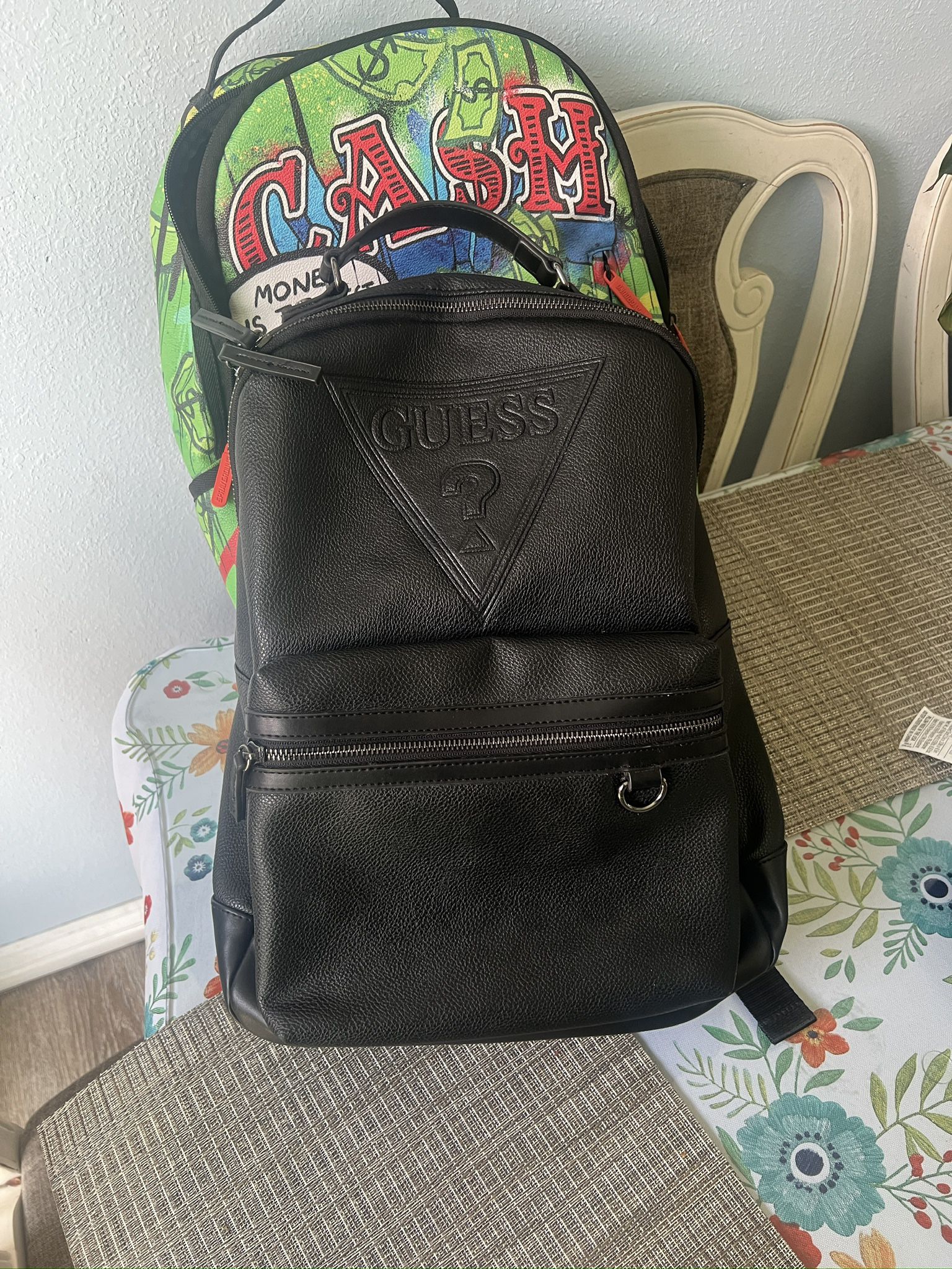 Black Leather Guess Backpack 