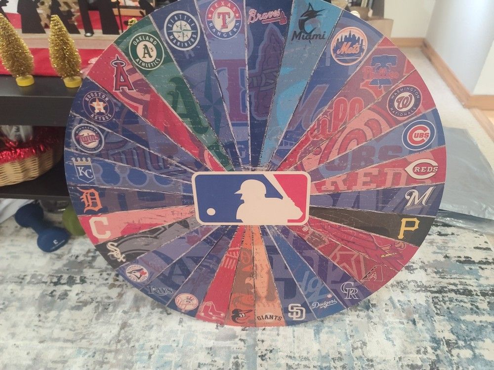 MLB Baseball Logos Round Wooden Board 24. Has every major league team of all 30 teams.