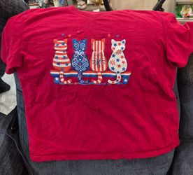 Cat T Shirt Womens T Shirt Red..White and Blue