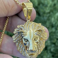 Vintage 90s Greek Lion Logo 14k Gold Layered necklace & Pendant stainless steel.