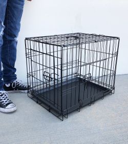 $30 (New) Folding 24” dog cage 2-door folding pet crate kennel w/ tray 24”x17”x19”