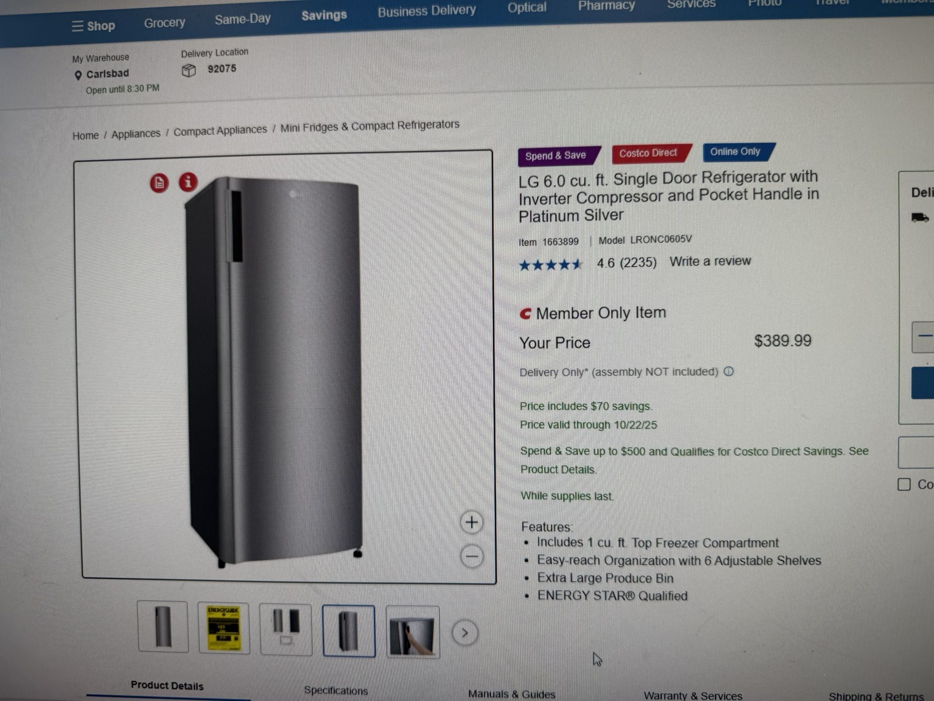 Brand New LG Single Door Refrigerator