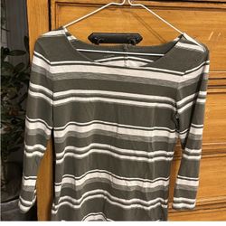 Talbots Olive and White Striped Top