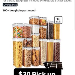MR.SIGA 16 Pack Airtight Food Storage Container Set, BPA Free Kitchen Pantry Organization, Kitchen Canisters for Cereal, Spaghetti, includes 24 Reusab