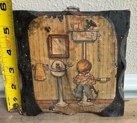 Vintage Rustic Print on Wood Bathroom Art just $3