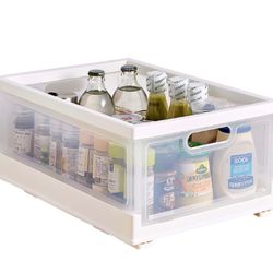 Pull-Out Cabinet Organizer Sliding Drawer Storage For Kitchen & Bathroom, Plastic Slide Basket With Handle & Double-Side Adhesive Nano Film, Slide-Out