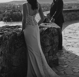 Fitted Wedding Gown with Lace Back and Train