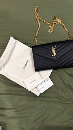 Saint Laurent Black Quilted Leather Crossbody Wallet- Cassandre