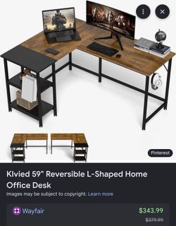 Klvied 59" Reversible L-Shaped Home Office Desk