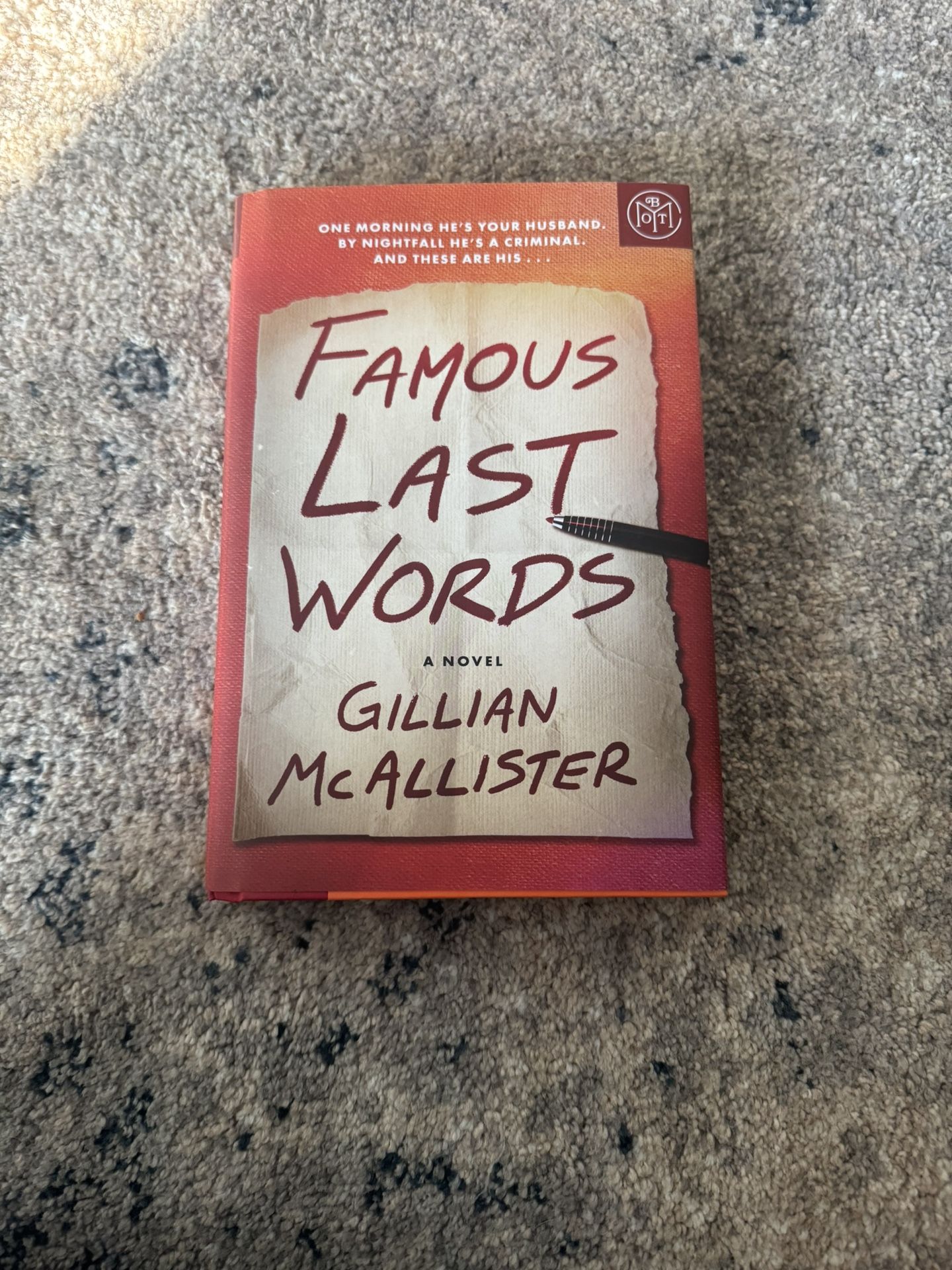 Famous Last Words by Gillian McAllister (2025, Hardcover, Book Of The Month)