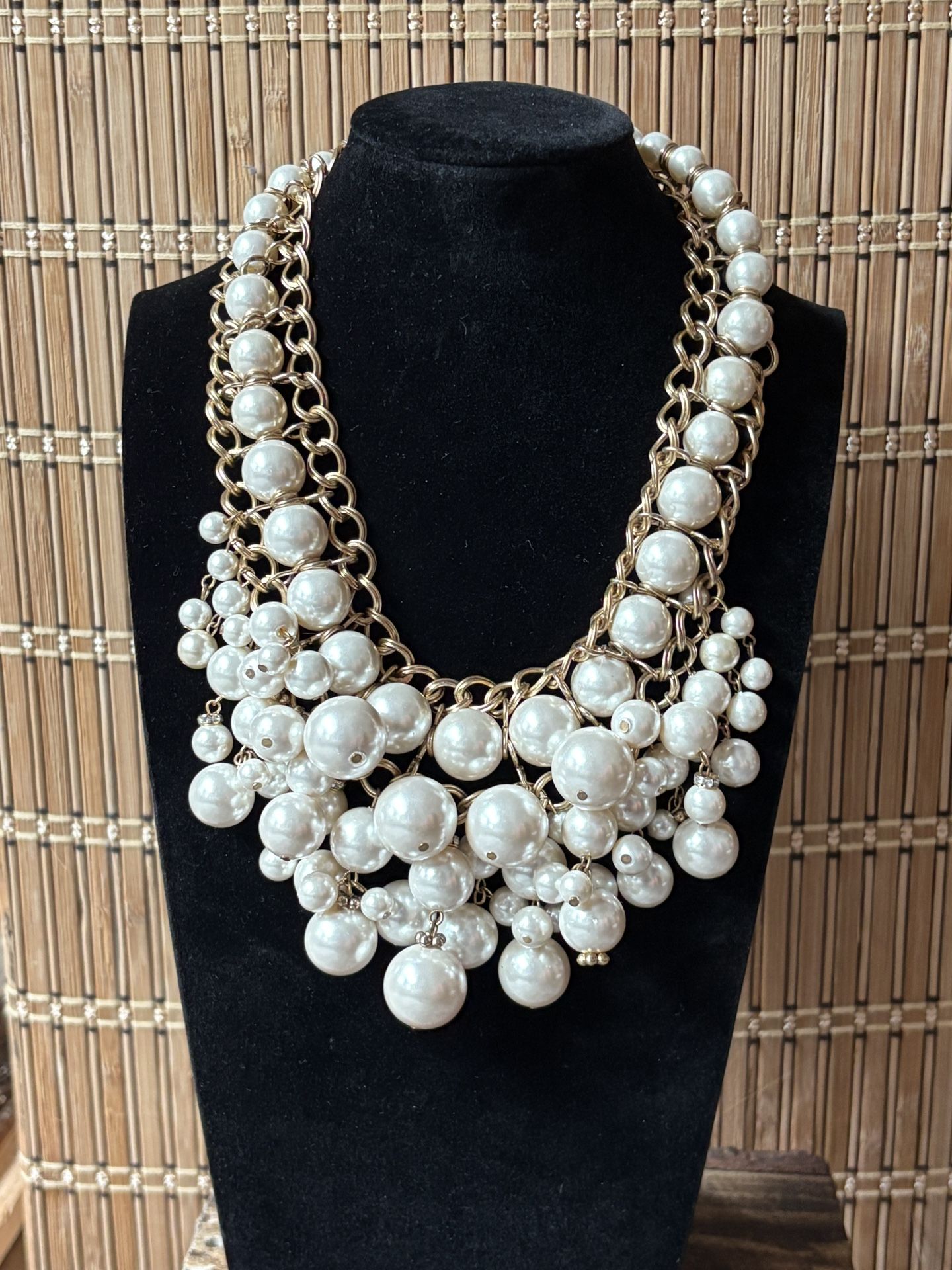 Chico's Gold and White Statement Necklace with Faux Pearl Cascade Necklace