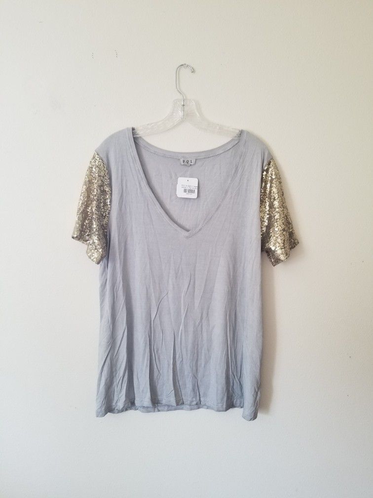 Grey Sequin Sleeve Top