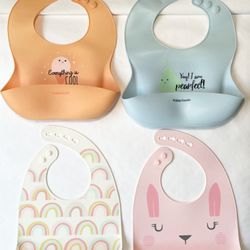 Four (4) Silicone Bibs For Babies and Toddlers