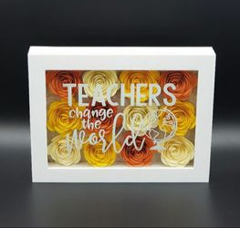 Teacher Gift, Thank you teacher! 12 Paper Flowers in a Shadow Box Frame - Thank You Teacher, Teacher Appreciation Day, Teacher Gift