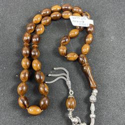 Tesbih Prayer Beads Vintage Hand Made Czech Catalin Silver (925k) 12x8mm